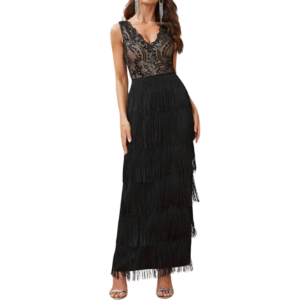 YISIKADO Contrast Sequin Ruffle Hem Dress