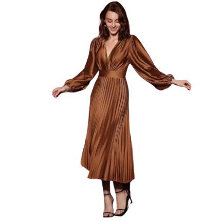 Lantern Sleeve Dress with Wrinkle Hem